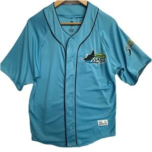 Tampa Bay Devil Rays Jersey Mens M Cooperstown MLB Blue Button Retro